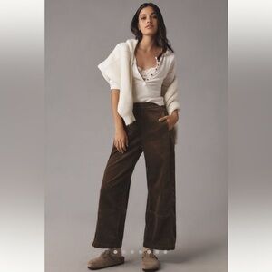 Anthropologie The Izzie Rela. Pull-On Barrel Pants by Pilcro - Corduroy Moss (S)